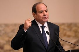 Egyptian President Abdel-Fattah al-Sisi speaks during a joint press conference with French President following their talks in Cairo, on October 25