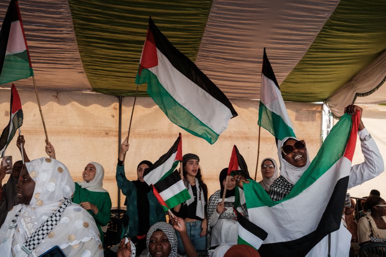 Pro-Palestinian supporters gather in Dakar on November 4, 2023. [GUY PETERSON/AFP]