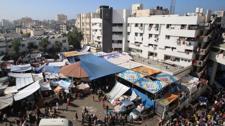 An aerial view shows the compound of Al-Shifa hospital in Gaza City