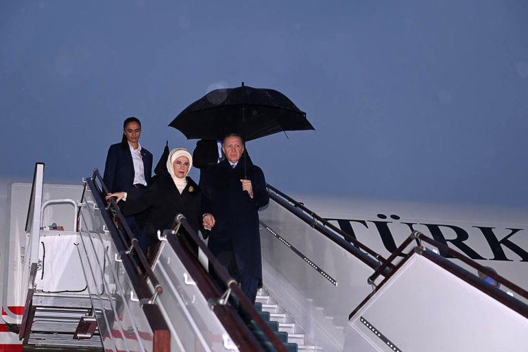Turkey's President Erdogan and his wife arrive in Tashkent