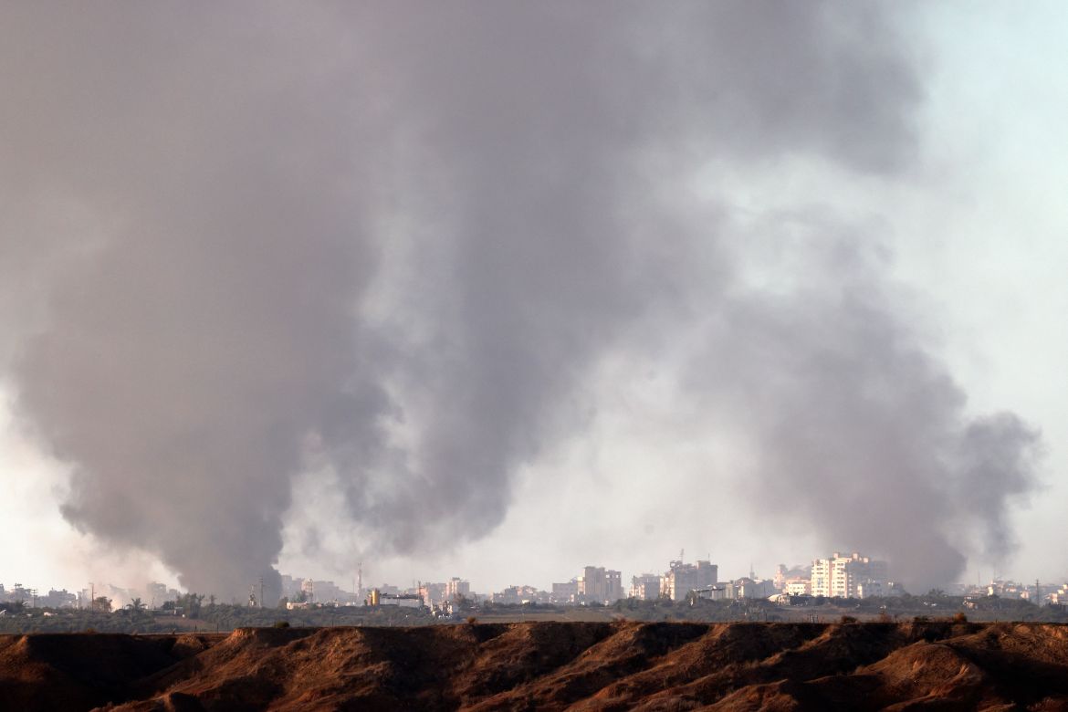 This picture taken from the border with the Gaza Strip shows smoke billowing following an Israeli strike on the Palestinian territory on November 21