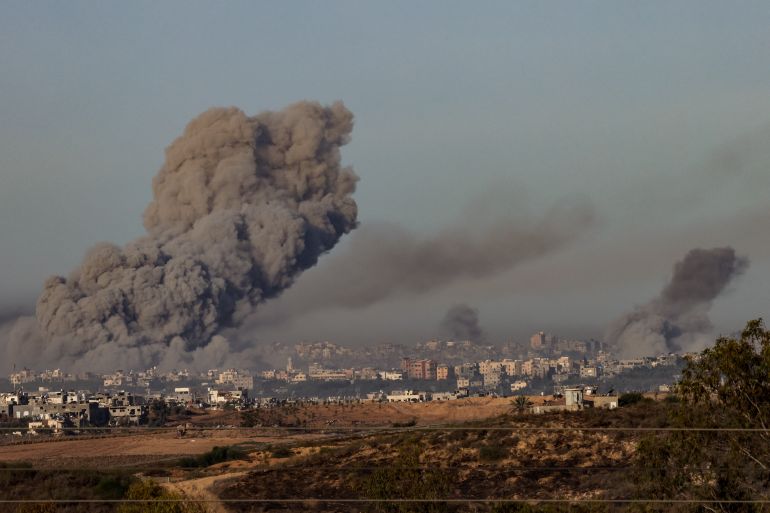 smoke billowing after Israeli strikes in north Gaza