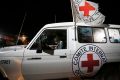 A group of prisoners handed over to Red Cross officials by Hamas in Gaza