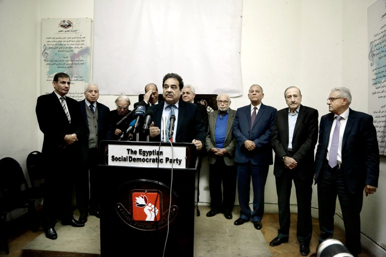 Farid Zahran, head of the Egyptian Social Democratic Party speaks during a press conference