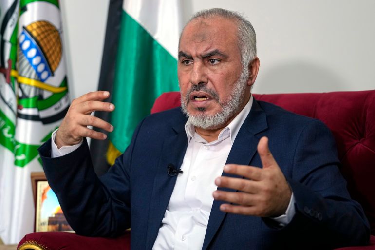 Ghazi Hamad, a member of Hamas' decision-making political bureau, speaks during an interview with The Associated Press in Beirut, Lebanon, Thursday, Oct. 26,