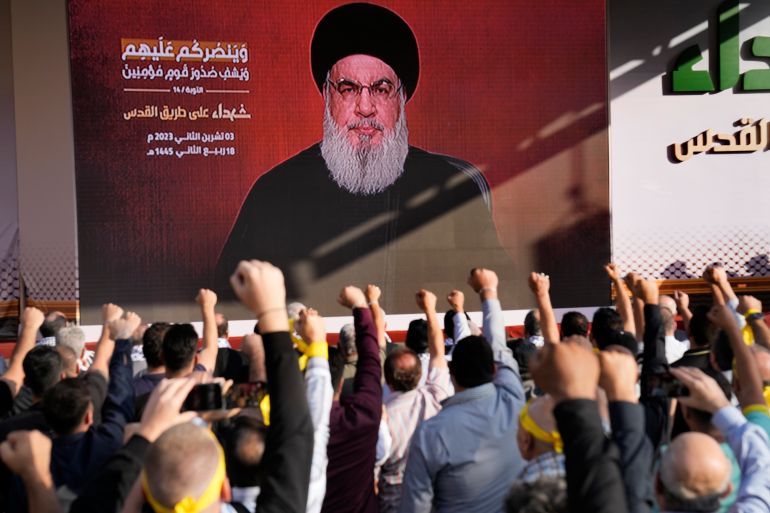 Thousands watched a televised speech by Hassan Nasrallah