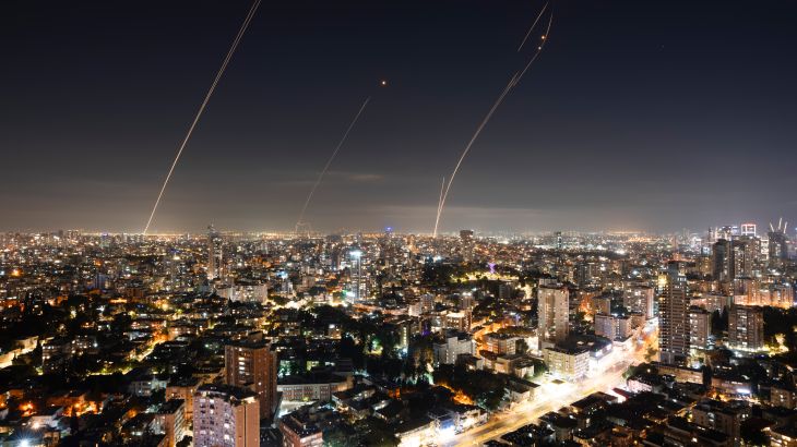 Israeli Iron Dome air defense system fires to intercept a rocket fired from the Gaza Strip, in central Israel