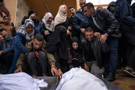 Palestinians mourn their relatives killed in the Israeli bombardment of the Gaza Strip, in the hospital in Khan Younis, Wednesday, Nov. 15, 2023. ( AP Photo/Fatima Shbair)
