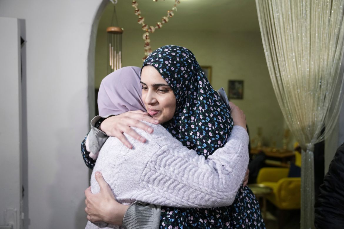 Marah Bakeer, right, a former Palestinian prisoner who was released by the Israeli authorities, is welcome at her family house in the east Jerusalem neighborhood of Beit Hanina