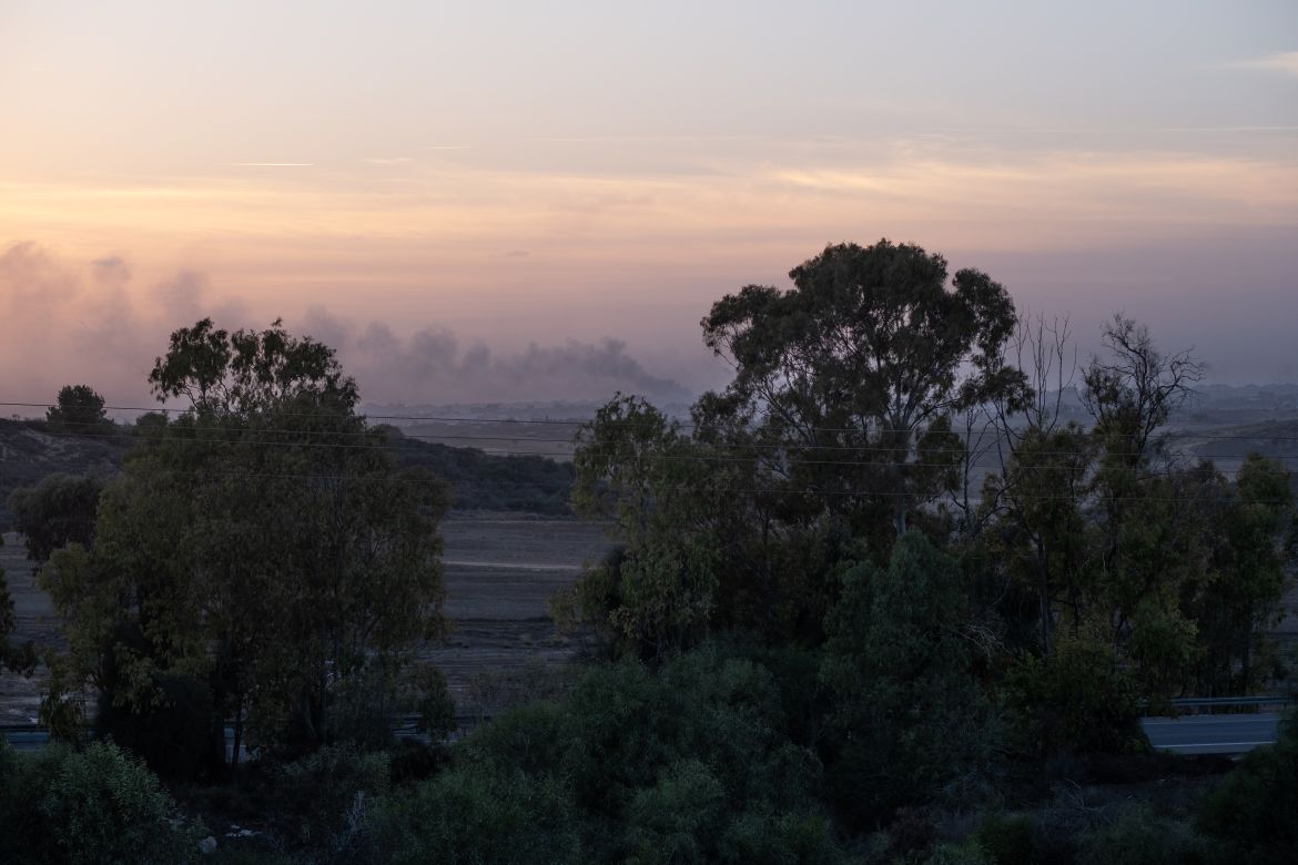 The view of northern Gaza in the southern Israeli city of Sderot, which was attacked on October 7. The city has been evacuated, and the sound of drones, warplanes and missiles can be heard throughout the day.