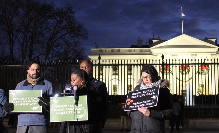 Congresswoman Cori Bush speaking at a vigil outside the White House