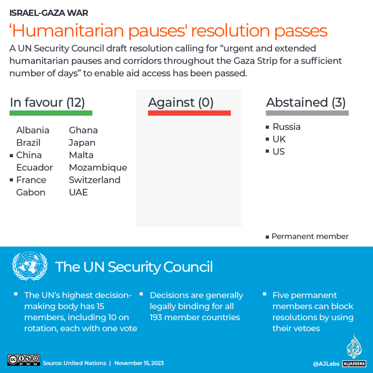 INTERACTIVE- Humanitarian pauses resolution passes - Israel-Gaza