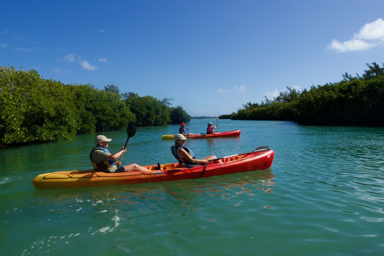 Kayaking amidst the mangroves at Île d’Ambre, an islet off the north-eastern coast of Mauritius 