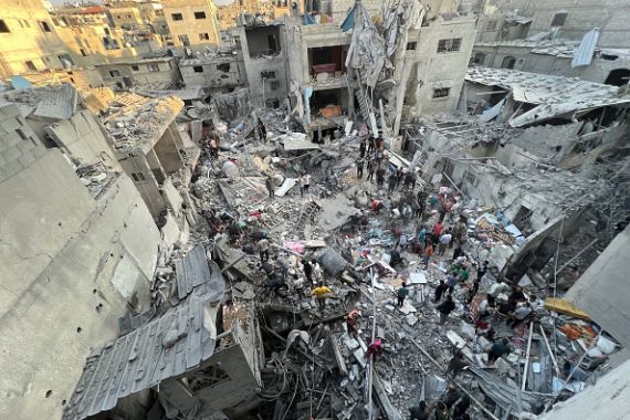 A view of destruction after Israeli attakcs hit residential buildings at Jabalia Camp in Jabalia, Gaza.