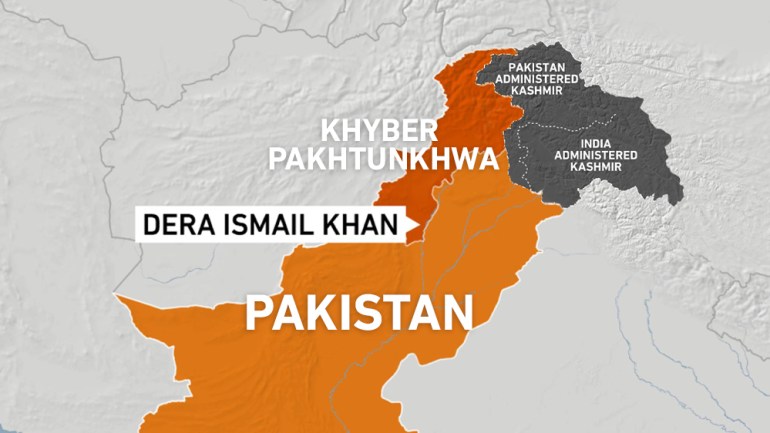 Map of Dera Ismail Khan in the Khyber Pakhtunkhwa province in Pakistan