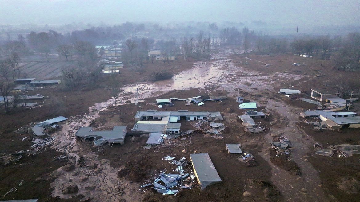 An aerial photo shows the mudslide-struck Caotan Village