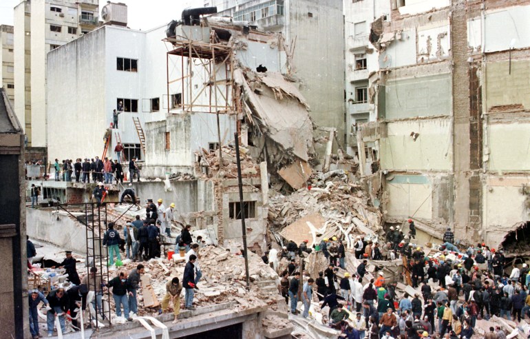 the aftermath of a truck bombing of a Jewish community centre in Buenos Aires