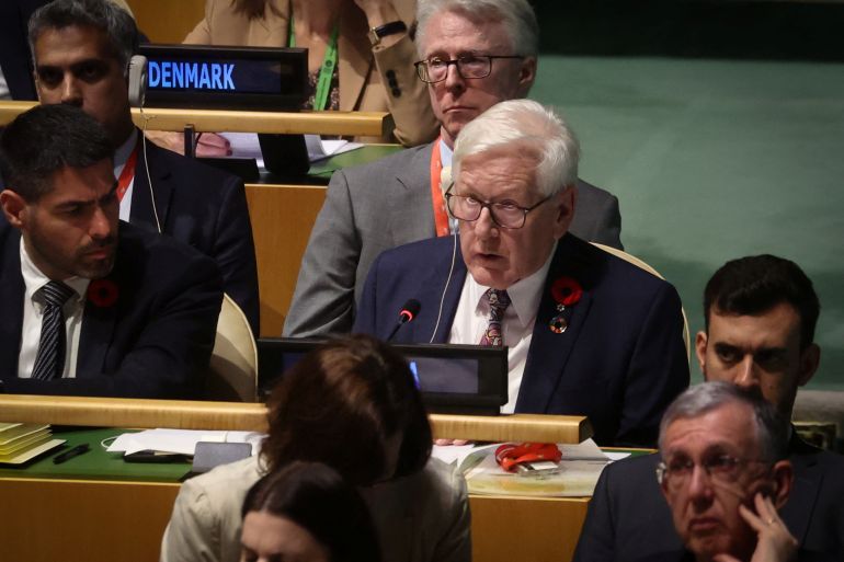 Canada's UN envoy Bob Rae speaks during a special General Assembly session on the Israel-Gaza war