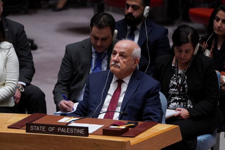 Riyad H. Mansour, Permanent Observer of Palestine, attends a meeting of the United Nations Security Council on the conflict between Israel and Hamas, at U.N. headquarters in New York, U.S., November 10