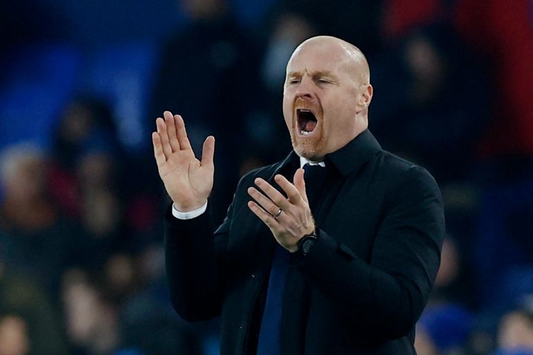 Everton manager Sean Dyche claps and shouts