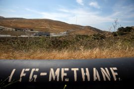 A pipeline that moves methane gas in Irvine, California [File: Mike Blake/Reuters]