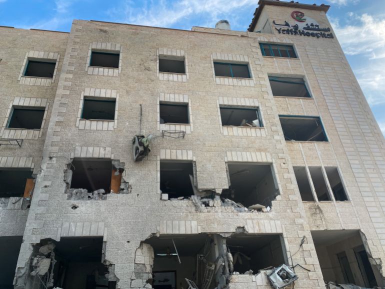A view of Yafa hospital damaged by Israeli strikes, amid the ongoing conflict between Israel and the Palestinian Islamist group Hamas