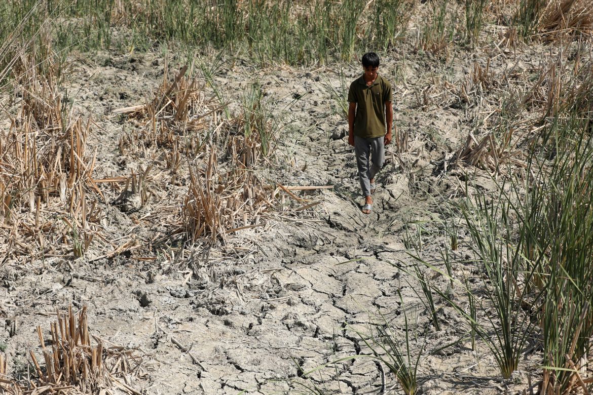 A local youth walks on parched soil in the Chibayish marshland in Iraq's southern Dhi Qar province.