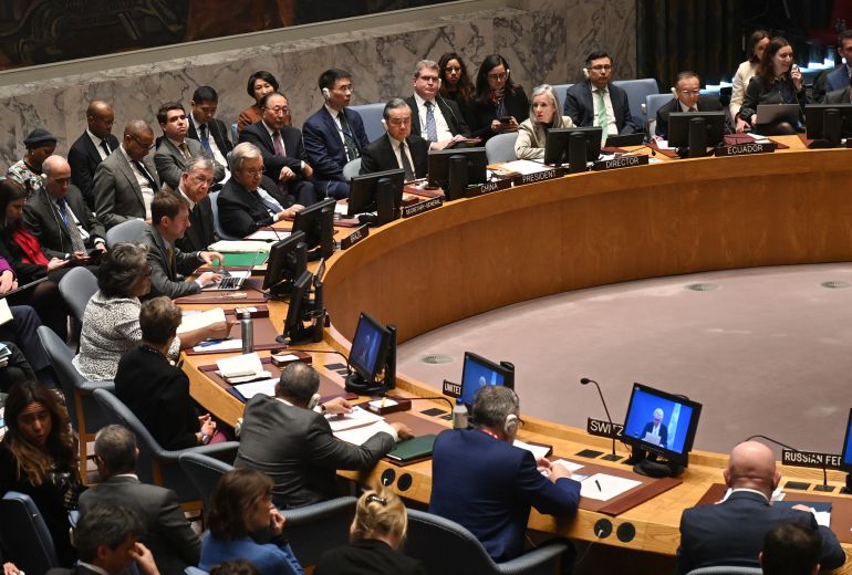 US Ambassador to the UN, Linda Thomas Greenfield speaks during a UN Security Council meeting on the situation in the Middle East, and the Israel-Hamas war at the United Nations headquarters on November 29