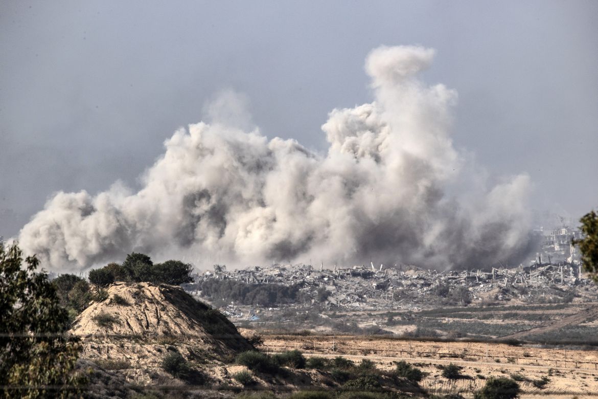 Smoke rises in Gaza seen from Sderot as Israeli attacks continue in Sderot, Israel.
