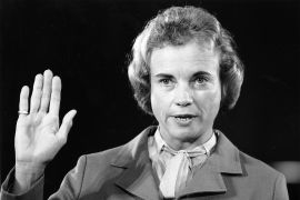 Supreme Court nominee Sandra Day O&#039;Connor raises her right hand to be sworn in before the Senate Judiciary Committee on Capitol Hill in Washington, DC on September 9, 1981 [File: John Duricka/AP Photo]