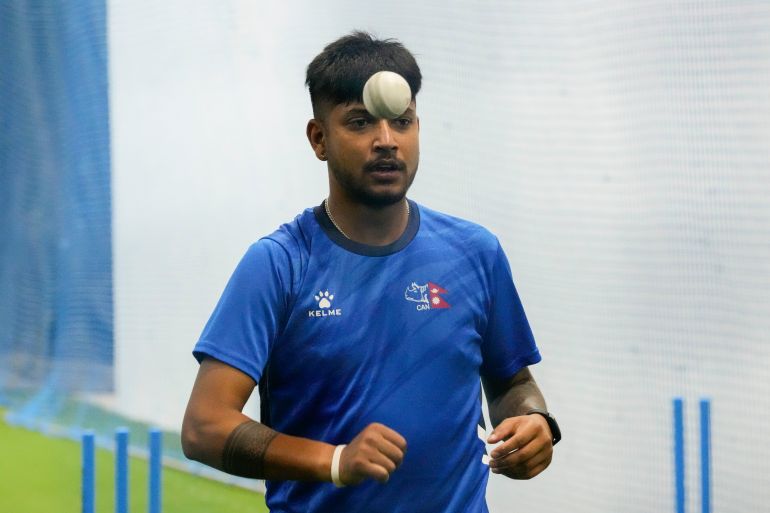 Nepal's Sandeep Lamichhane attends a practice session ahead of the Asia Cup cricket match with India in Pallekele, Sri Lanka