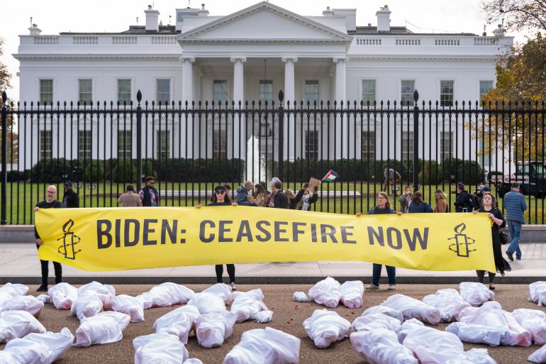 A protest against Israel's war on Gaza in front of the White House.