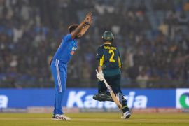 India&#039;s Mukesh Kumar appeals unsuccessfully for the wicket of Australia&#039;s Travis Head [Mahesh Kumar A/AP Photo]