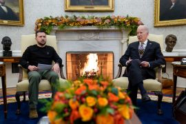 President Joe Biden meets with Ukrainian President Volodymyr Zelenskyy in the Oval Office of the White House, Tuesday, Dec. 12, 2023, in Washington. (AP Photo/Evan Vucci)