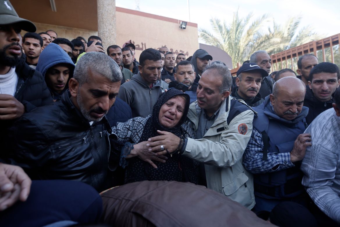 Relatives of the Al Jazeera cameraman, Samer Abu Daqqa, who was killed by an Israeli airstrike, mourn his death, during his funeral in the town of Khan Younis, southern Gaza Strip. Saturday, Dec. 16