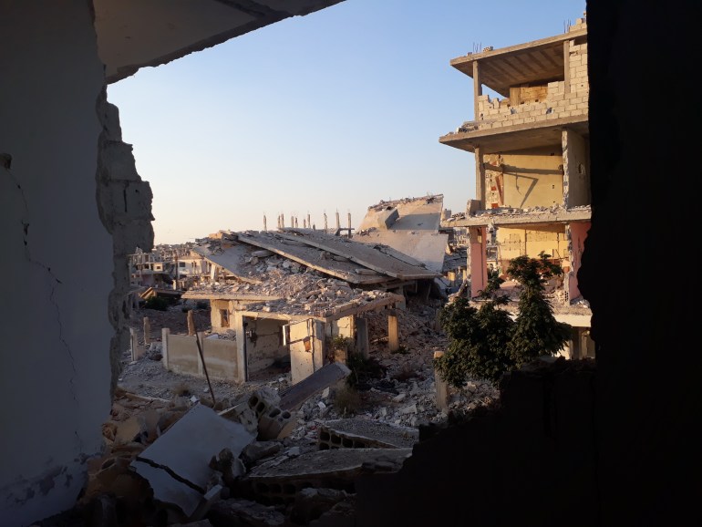 Destruction in the Tarik Al Sad neighbourhood, where Rania comes from, as a result of Assad forces bombing. Photo: Okba Mohammad 