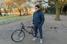 Waheed cycling to a local park for his daily exercise on a freezing winter morning-1702407031