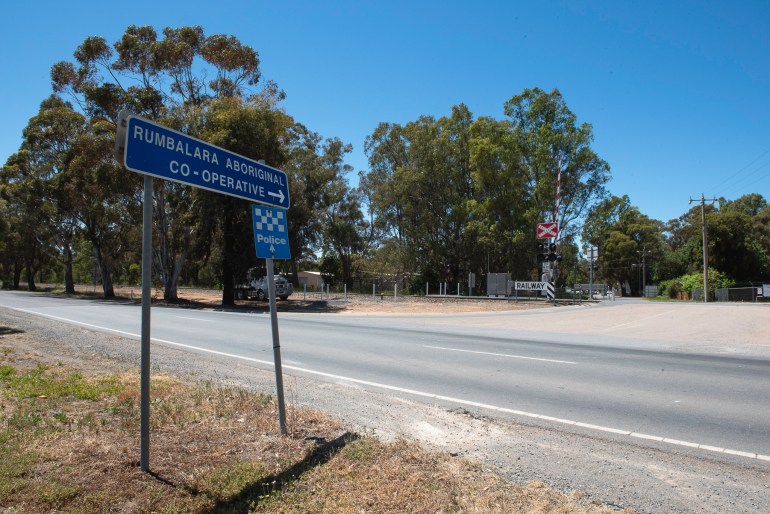 A road and bushland around the Rumbalara Aboriginal Cooperative