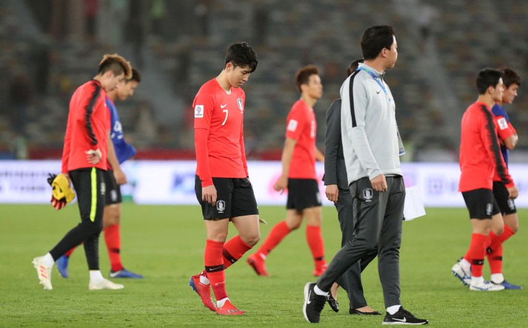 Son Hueng-min after losing the 2019 quarterfinal to Qatar