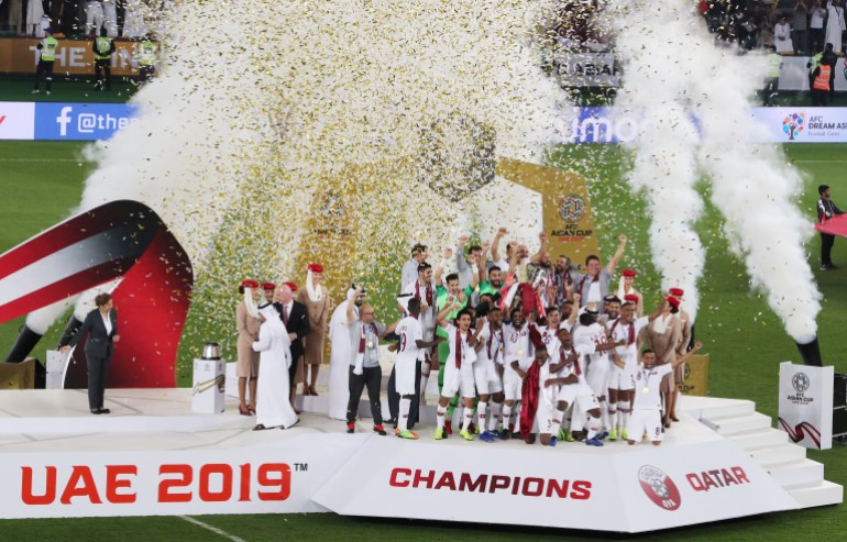 Qatar celebrate winning the Asian Cup in 2019