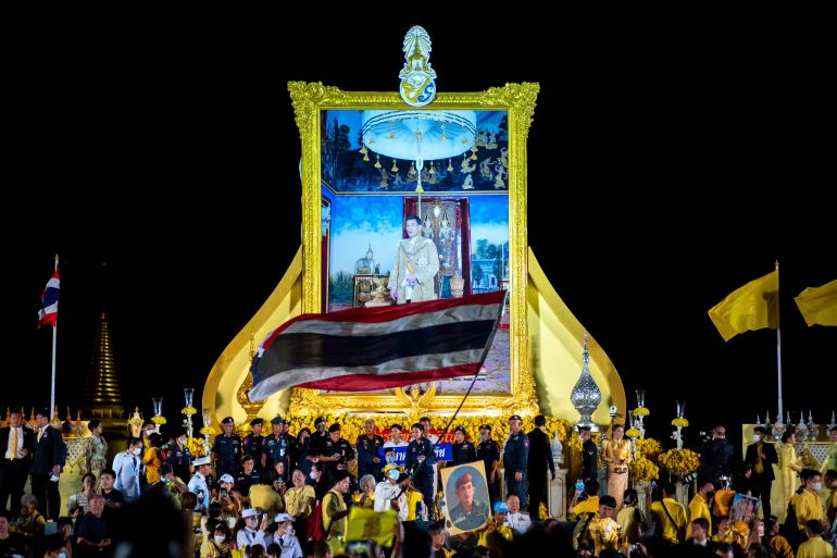 Royalists attend a celebration to mark the Thai King Maha Vajiralongkorn's 71st birthday