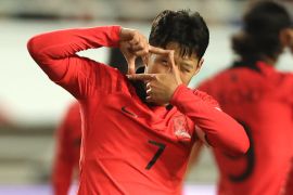 Son Heung-min celebrates for South Korea