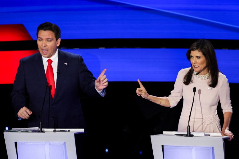 Ron DeSantis e Nikki Haley trocam farpas no debate primário republicano dos EUA em Iowa