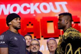 Boxing - Anthony Joshua & Francis Ngannou - Press Conference - HERE at Outernet, London, Britain - January 15, 2024 Anthony Joshua and Francis Ngannou face off during the press conference Action Images via Reuters/Andrew Couldridge