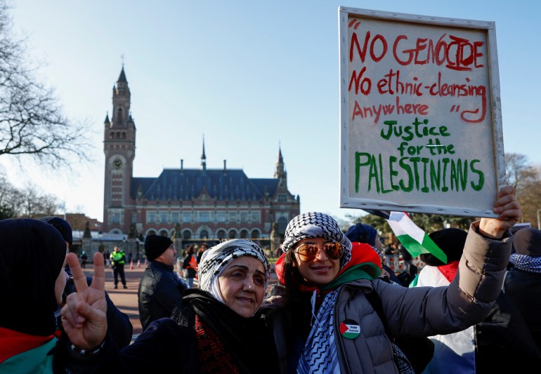 Demonstrations outside the International Court of Justice (ICJ) in The Hague