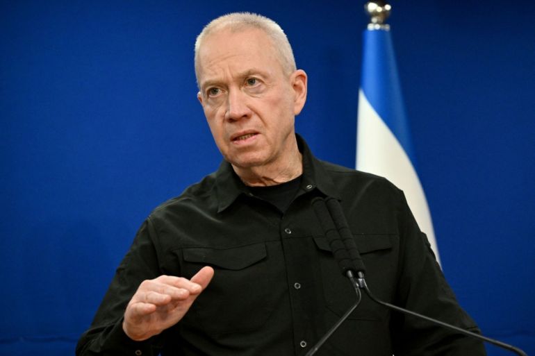 Israel's Defence Minister Yoav Gallant speaks during a press conference in Tel Aviv, Israel.