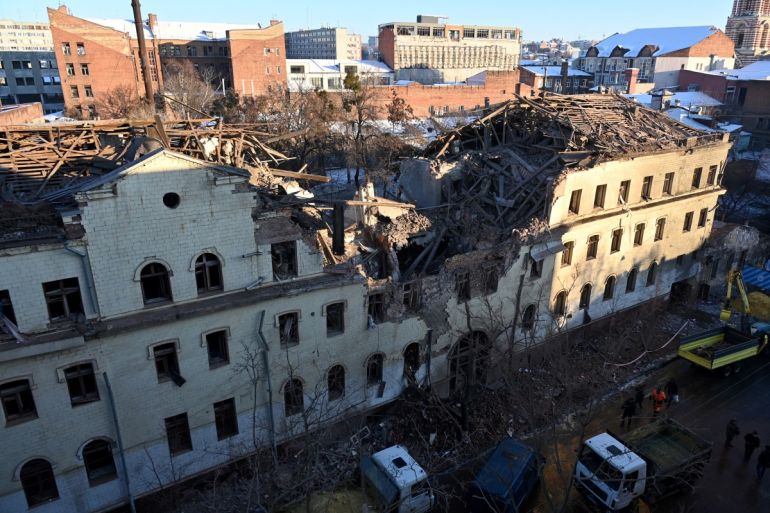 residential building destroyed as a result of a missile attack in Kharkiv