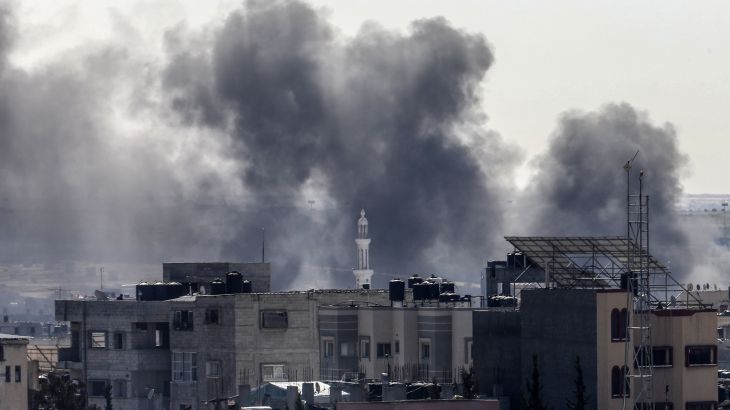 Smoke rises over the residential areas following the Israeli attacks in Rafah, Gaza on January 31, 2024. [Abed Rahim Khatib/Anadolu Agency]