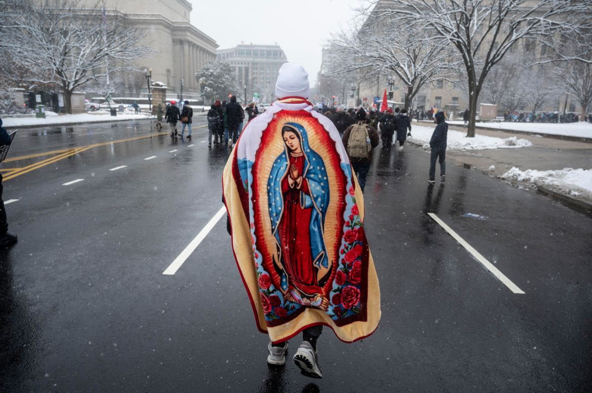 Anti-abortion activists and supporters take part in the annual March for Life rally in Washington, DC on January 19