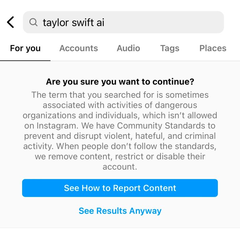 taylor swift ai search instagram